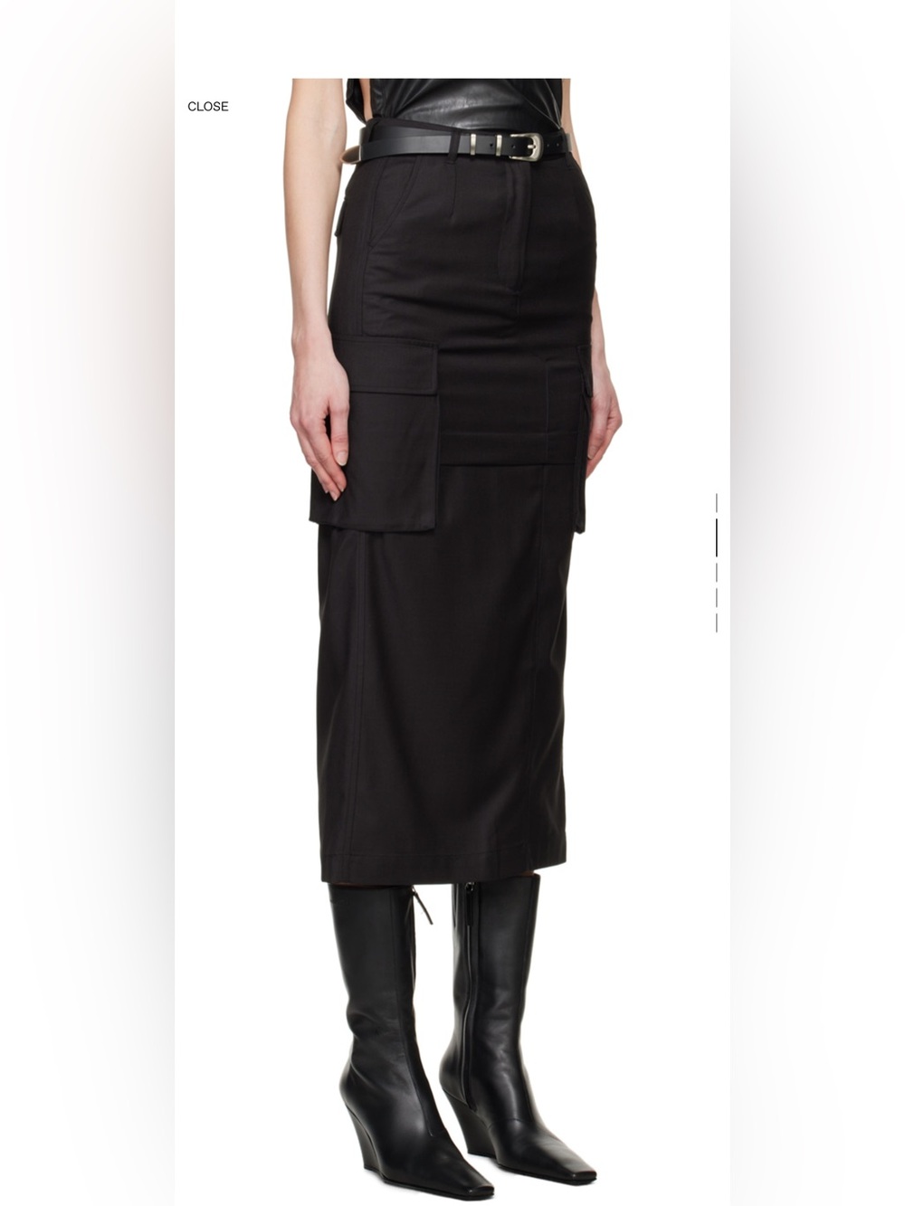 Women's Black Cargo-Pocket Midi Skirt